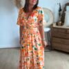 Robe longue imprimé orange vert - Modèle Aquarelle