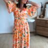 Robe longue imprimé orange vert - Modèle Aquarelle