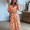 Robe longue imprimé orange vert - Modèle Aquarelle