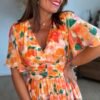 Robe longue imprimé orange vert - Modèle Aquarelle
