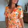 Robe longue imprimé orange vert - Modèle Aquarelle