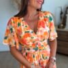 Robe longue imprimé orange vert - Modèle Aquarelle