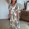 Robe longue imprimé kaki - Modèle Cachemire