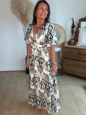 Robe longue imprimé kaki - Modèle Cachemire