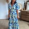 Robe longue imprimé bleu royal - Modèle Julia