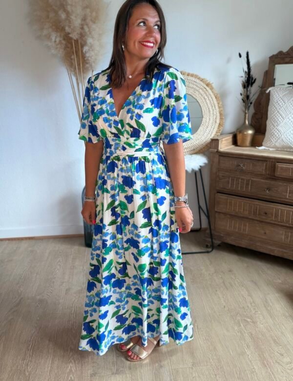 Robe longue imprimé bleu royal - Modèle Julia
