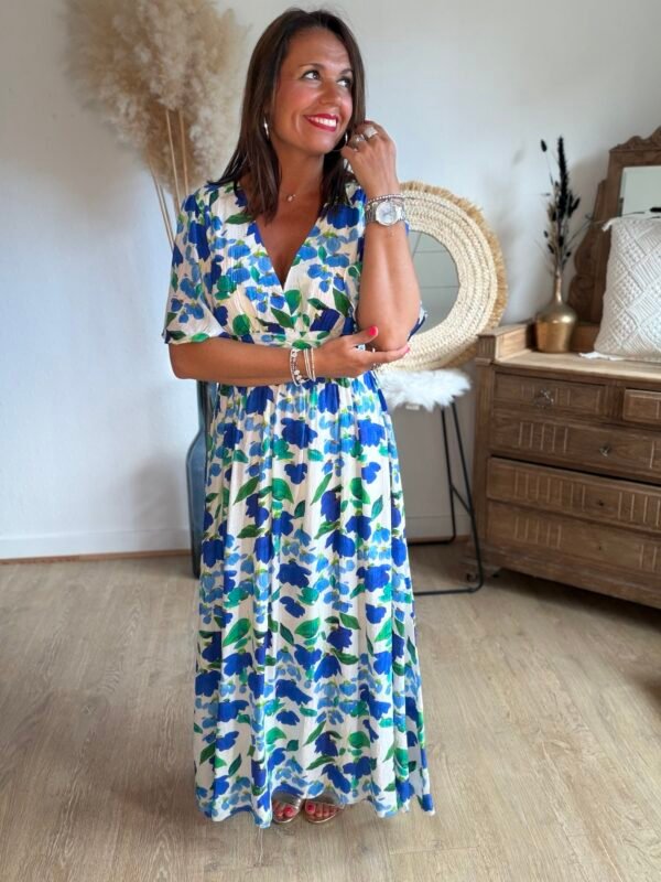 Robe longue imprimé bleu royal - Modèle Julia