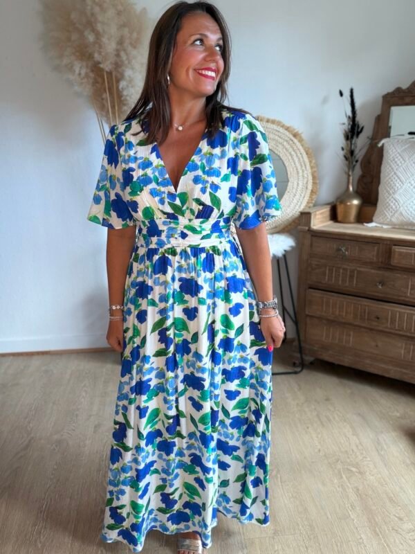 Robe longue imprimé bleu royal - Modèle Julia