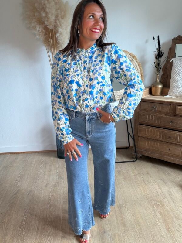 Chemise fleurie bleu - Modèle Sabrina