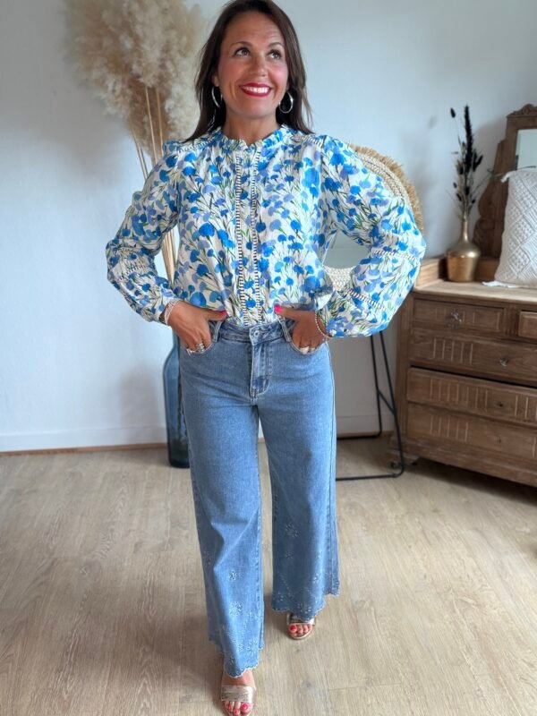 Chemise fleurie bleu - Modèle Sabrina