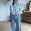 Chemise fleurie bleu - Modèle Sabrina