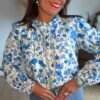Chemise fleurie bleu - Modèle Sabrina