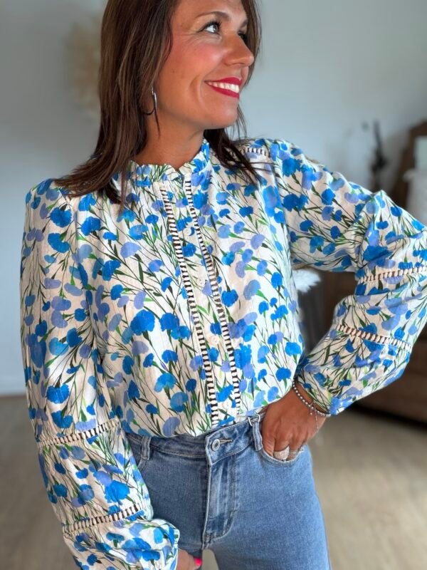 Chemise fleurie bleu - Modèle Sabrina
