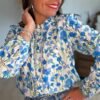 Chemise fleurie bleu - Modèle Sabrina