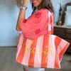 Sac cabas rayé orange  - Modèle Dolce vita