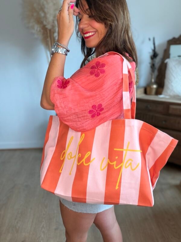 Sac cabas rayé orange  - Modèle Dolce vita