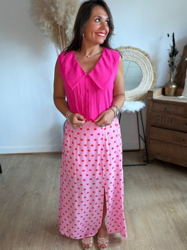 Jupe longue rose à pois - Modèle Caro