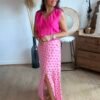 Jupe longue rose à pois - Modèle Caro