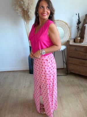 Jupe longue rose à pois - Modèle Caro