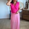 Jupe longue rose à pois - Modèle Caro