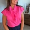 Top fushia col foulard - Modèle Suzanne
