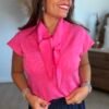 Top fushia col foulard - Modèle Suzanne