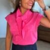 Top fushia col foulard - Modèle Suzanne