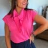 Top fushia col foulard - Modèle Suzanne