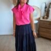 Top fushia col foulard - Modèle Suzanne