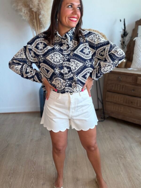 Short en jean blanc  - Modèle Fleur