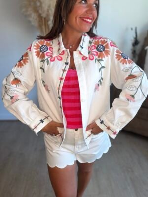 Veste blanche avec broderie - Modèle Maria