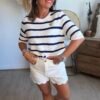 Top en maille rayé blanc marine - Louis