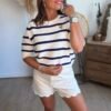 Top en maille rayé blanc marine - Louis