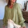 Blouse unie kaki clair - Modèle Liam