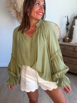 Blouse unie kaki clair - Modèle Liam