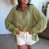 Blouse unie kaki clair - Modèle Liam