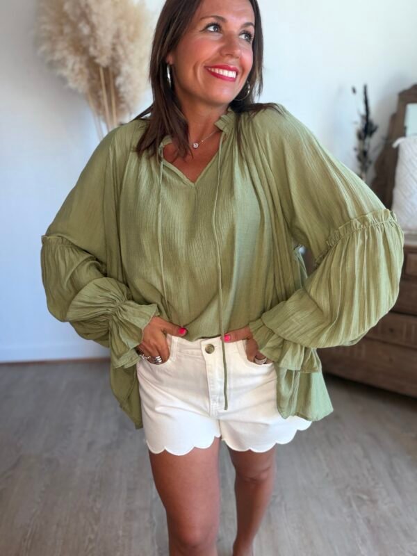Blouse unie kaki clair - Modèle Liam
