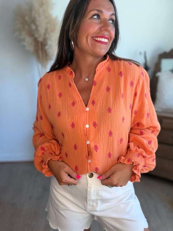 Chemise gaze de coton orange - Modèle Carter