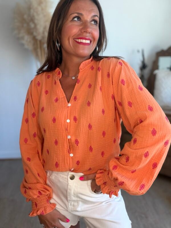Chemise gaze de coton orange - Modèle Carter