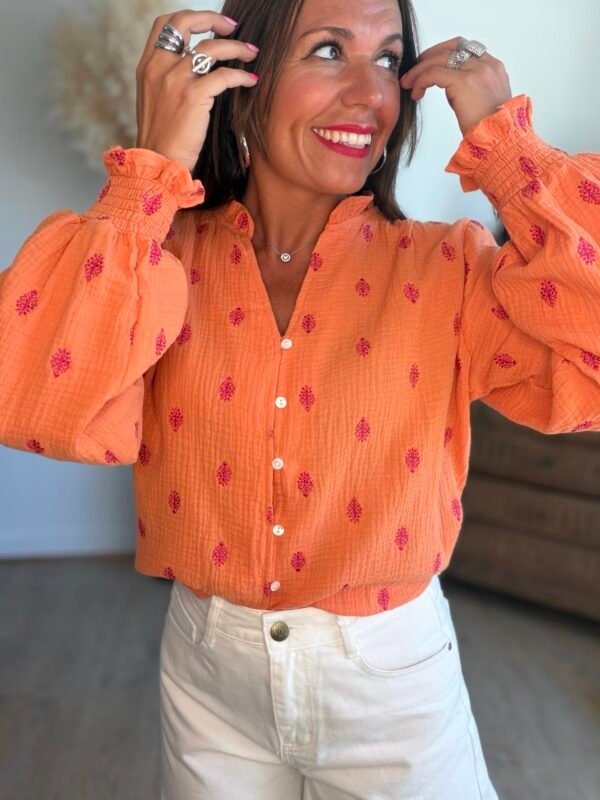 Chemise gaze de coton orange - Modèle Carter