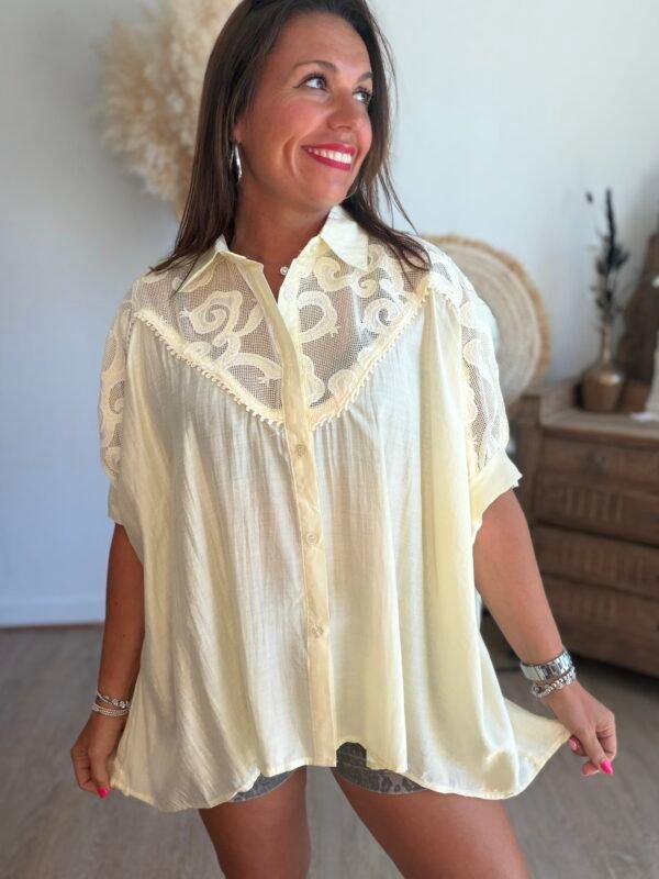 Chemise jaune pastel avec broderie - Modèle Angelo