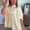 Chemise jaune pastel avec broderie - Modèle Angelo
