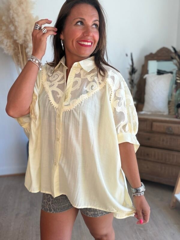 Chemise jaune pastel avec broderie - Modèle Angelo