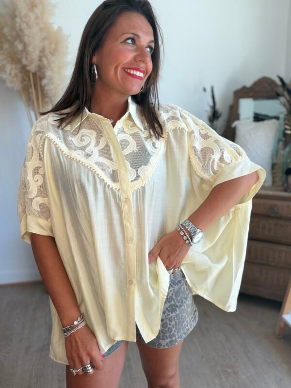 Chemise jaune pastel avec broderie - Modèle Angelo