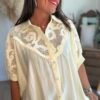 Chemise jaune pastel avec broderie - Modèle Angelo