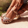 Sandales a talon tressées dorées - Modèle Fanny
