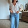 Chemise rayée marine col Claudine - Modèle Delphine