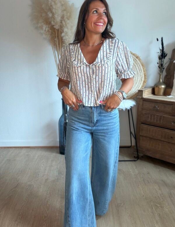 Chemise rayée marine col Claudine - Modèle Delphine