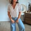 Chemise rayée marine col Claudine - Modèle Delphine
