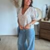 Chemise rayée marine col Claudine - Modèle Delphine